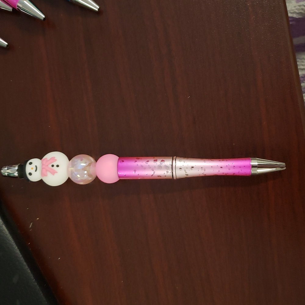 Handmade Snowman Focal Bead Refillable Beaded Pen